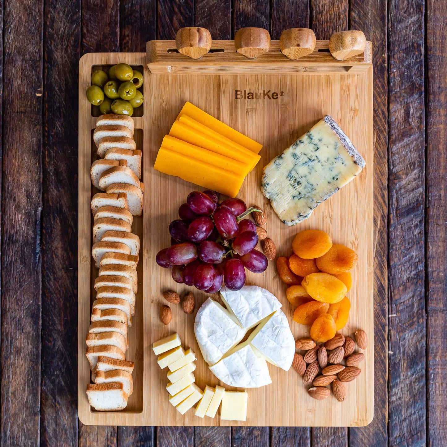 Bamboo Cheese Board and Knife Set - 14x11 inch Charcuterie Board with