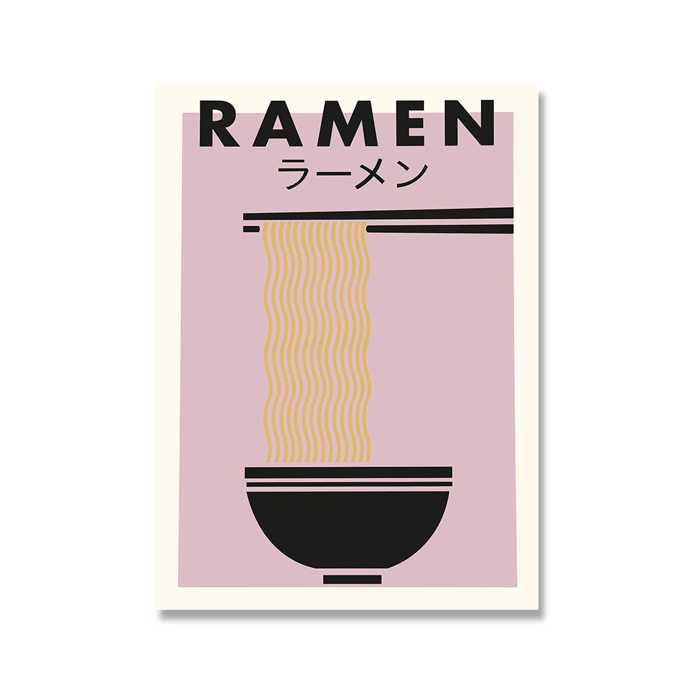 Japanese Food Wall Art Prints Funny Linear Ramen Noodles Poster Kitchen Art Canvas Painting Pictures For Living Room Home Decor